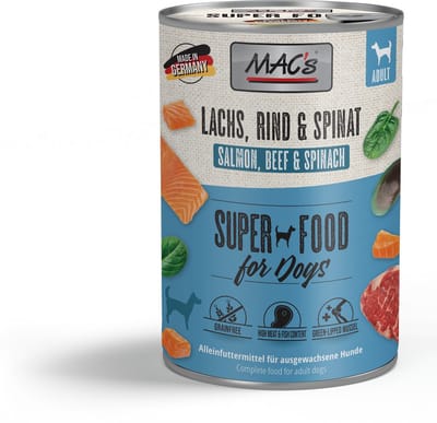 MAC's Hondenvoer Natvoer Blik - 96,9% Zalm & Spinazie- 6 x 400g