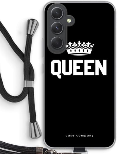 Case Company® - Hoesje met koord geschikt voor Samsung Galaxy A54 hoesje met Koord - Queen zwart - Telefoonhoesje met Zwart Koord - Bescherming aan alle Kanten en Over de Schermrand
