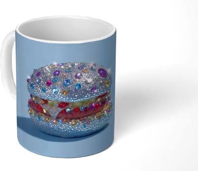 Mok - Koffiemok - Glitters - Hamburger - Blauw - Mokken - 350 ML - Beker - Koffiemokken - Theemok