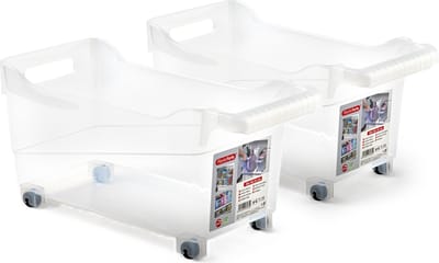 Plasticforte opberg Trolley Container - 2x - transparant - op wieltjes - L38 x B18 x H18 cm - kunststof - opslag box/bak - 12 liter