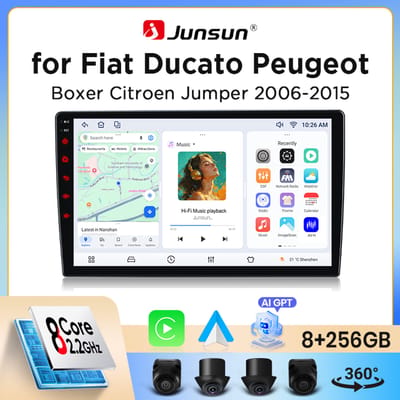 Junsun draadloze CarPlay Android Auto autoradio voor Fiat Ducato / Peugeot Boxer / Citroen Jumper (X250) 2006-2014 met ingebouwde koelventilator, Android GPS navigatie, multimediaspeler, WiFi, DSP,