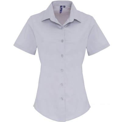Premier Dames/dames Stretch Fit Poplin Korte Mouw Blouse (Zilver)