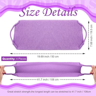 Daity 4-pack exfoliërende nylon rugdoeken - verlengde washandjes - exfoliërende rugdoeken met handvatten - rekbaar (roze - blauw - groen - paars)