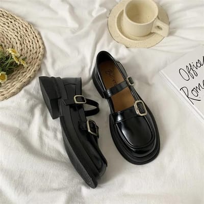 Chique Goth Plateau Platte Schoenen Voor Dames Mode Harajuku Zwart Wit Kawaii Lolita Mary Jane Schoenen Casual Designer Oxford Mules 35 zwart