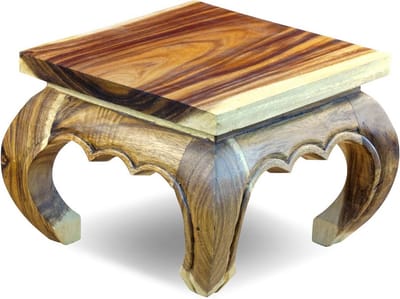 Opiumtafel hout - Bijzettafel bloemenkruk - Decoratief gebruik - Handgemaakt uniek stuk - 35 x 35 cm - Naturel