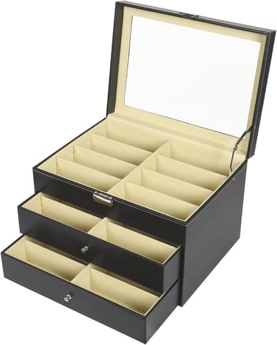 Brillenvitrine met Lade - Zonnebril Organizer - Collectie Presenteren - Transparant Ontwerp - 34 x 25 x 19 cm - Zwart