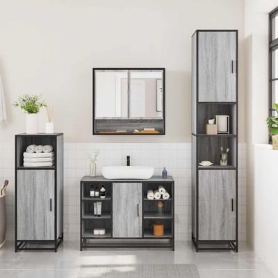 vidaXL - 3-delige - Badkamermeubelset - bewerkt - hout - grijs - sonoma - eikenkleur