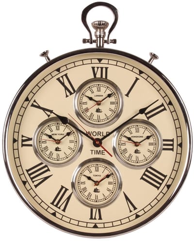Baroque - Klok - Wereldklok 51 cm - Zilver - Rond - Staal/Aluminium - 51x40x7 - Aluminium