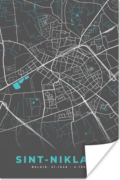 Poster België – Sint Niklaas – Stadskaart – Kaart – Blauw – Plattegrond - 120x180 cm XXL