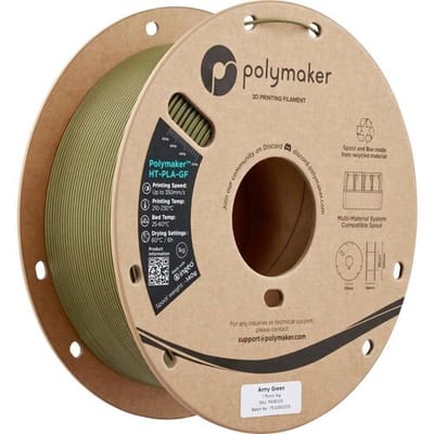 Polymaker PA18005 HT-PLA-GF Filament HT-PLA-GF Warmtebestendig, Glasvezelversterkt, Mat, Highspeed filament 1.75 mm 1000 g Army Green, Groen, Green 1