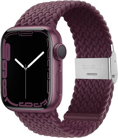 Stravo Gevlochten Nylon Bandje - Geschikt voor Apple Watch 42mm (Series 11/10), 41mm (Series 9/8/7), 40mm (Series 6/5/4/SE 1/2/3), 38mm (Series 3/2/1) - Verstelbaar elastisch Apple Watch Horlogebandje met gesp - Wijnrood