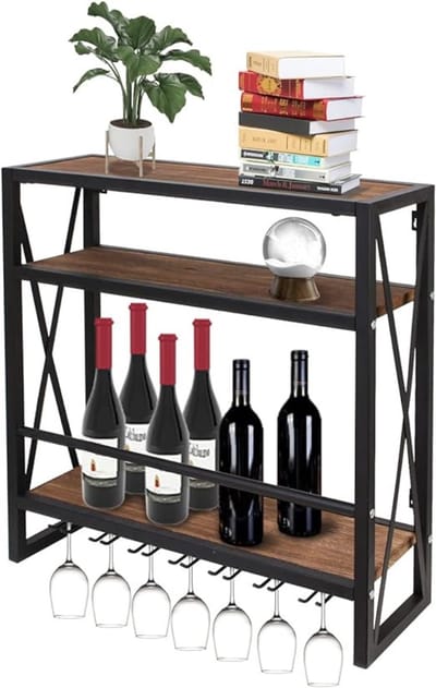 RWB® Wijnrek Muur - Wijnrek - Wijnglazenhouder - Zwart - 20cm x 60cm x 62cm