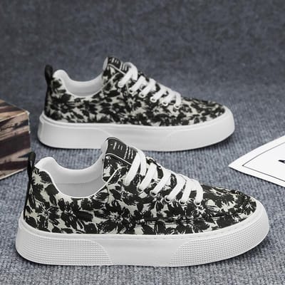 Designerschoenen Heren Modieuze Casual Bedrukte Canvas Schoenen Zomer Comfortabele Veterschoen Skateschoen Zapatos De Hombre 41 zwart