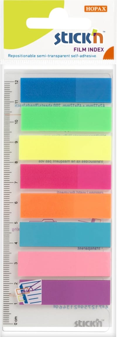 Stick'n Film Index - 45 x 12 mm - Flexibele liniaal - 200 Index Tabs totaal