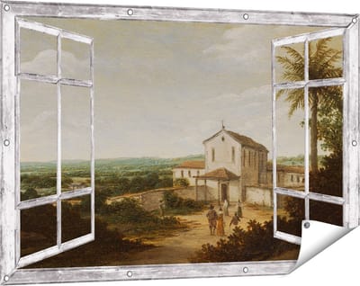 Gards Tuinposter Doorkijk Kerkelijk Gebouw in Brazilië - Frans Jansz. Post - 120x80 cm - Tuindoek - Tuindecoratie - Wanddecoratie buiten - Tuinschilderij