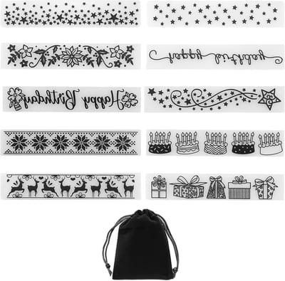 Dailygoods- Druksjablonen 10 Stuks - Zwarte Opbergtas 13 x 18 cm - Reliëfvellen - Kaartprintsjablonen - Milieuvriendelijk - Duurzaam TPR - Printsjabloon