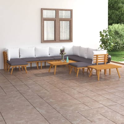 vidaXL - 12-delige - Loungeset - met - kussens - massief - acaciahout