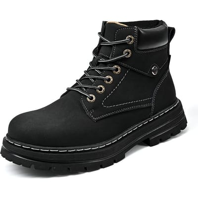 Echt Leer Heren Mid-Top Herenschoenen Nieuwe Trendy Big Head Leren Schoenen Casual Werkschoenen Herfst Ademend 46 black