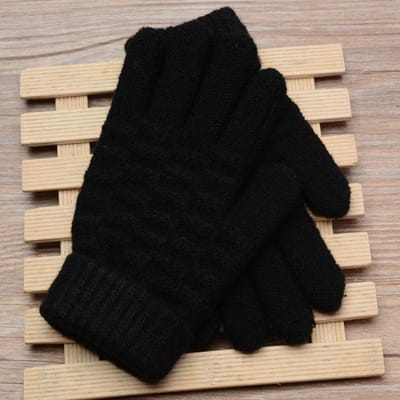 Mode Kinderen Dikke Gebreide Handschoenen Warme Winter Kinderen Stretch Wanten Jongen Meisje Effen Guantes Split Vinger Handschoenen zwart