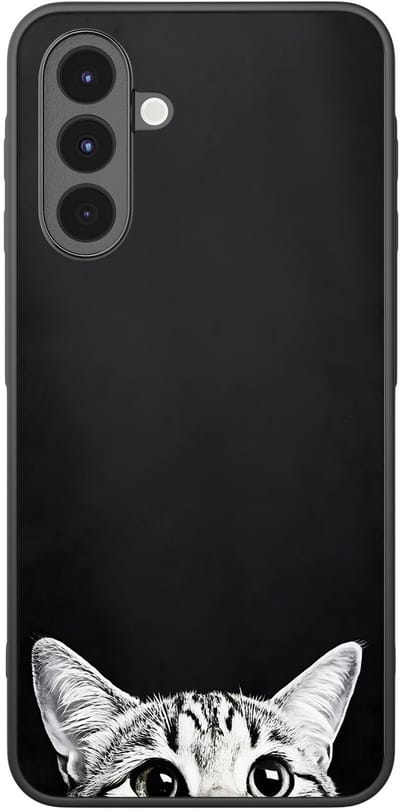 Hoesje geschikt voor Samsung Galaxy A16 - Kat kiekeboe - Zwart - TPU case - Print - Hardcase zwart telefoonhoesje