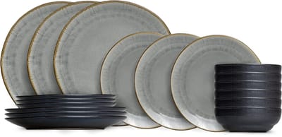 Serviesset Nola Warm Grey 18-delig - Servies Set 6 Personen - Modern Design Aardewerk - Vaatwasser- & Magnetronbestendig