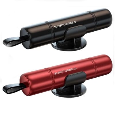 Set van 2 autoveiligheidshamers - 3.5*9.1cm -Noodhamers met gordelsnijder - Draagbare raambreker en gordelsnijder - Antislip - Essentieel veiligheidsgereedschap - Noodgereedschap voor alle voertuigen - Inclusief testglas - Zwart/Rood