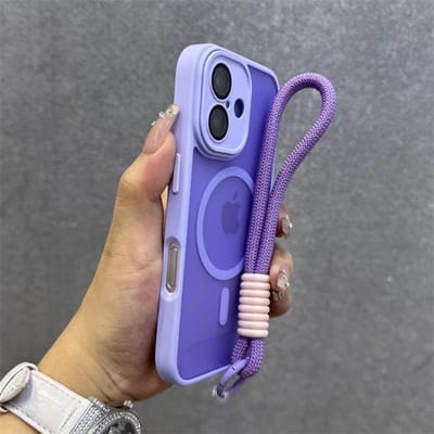 Voor Magsafe Transparantie Contrast Lanyard Hoesje Voor iPhone 17 Pro 16 15 Pro Max 14 11 Handpolsband Mat Transparante Cover For iphone 11Pro groen