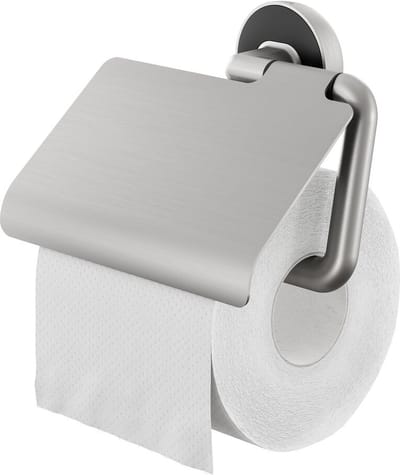 Tiger Cooper - Wc rolhouder met klep - Toiletrolhouder - Zonder boren - Boren of lijmen - RVS geborsteld / Zwart
