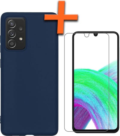 Hoes - Met Screenprotector - Geschikt voor Samsung Galaxy A33 - Sterk & Shockproof - Back Cover - Siliconen Case - Telefoon Hoes - Donkerblauw