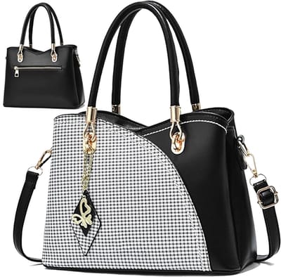 OKWISH Handtassen - Modieuze Dames Tas Schoudertas Met 7 Vakjes Voor iPad, Portemonnee En Cosmetica, Crossbody Tas, Leer, Zwart