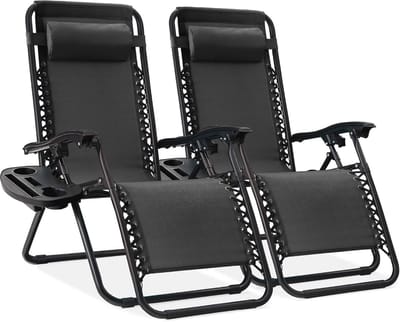Zwarte Zero Zwaartekracht Lounge Stoelen - Set van 2 - Comfortabel en Opvouwbaar voor Buiten