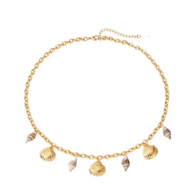 Aramat Jewels | Halskettingen | Goudkleurige damesketting met echte schelpen – 40+5 cm | | | |1,5mm | Staal | Volwassenen | Verkleurd niet