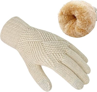 Winterhandschoenen voor dames - Touchscreen handschoenen - Warme gebreide wollen sneeuwhandschoenen voor dames van fleece - Verdikt en zacht voor warmte - Gebreide handschoenen voor herfst en winter in koud weer - Geschikt voor koud weer - Beige