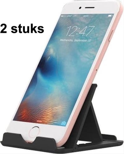 CHPN - Telefoonstandaard - Inklapbare standaard voor telefoon - Tafelstandaard - Telefoonhouder - Zwart - 2 stuks - Universeel