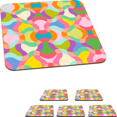 Onderzetters voor glazen - Design - Abstract - Kleuren - Retro - 10x10 cm - Glasonderzetters - 6 stuks