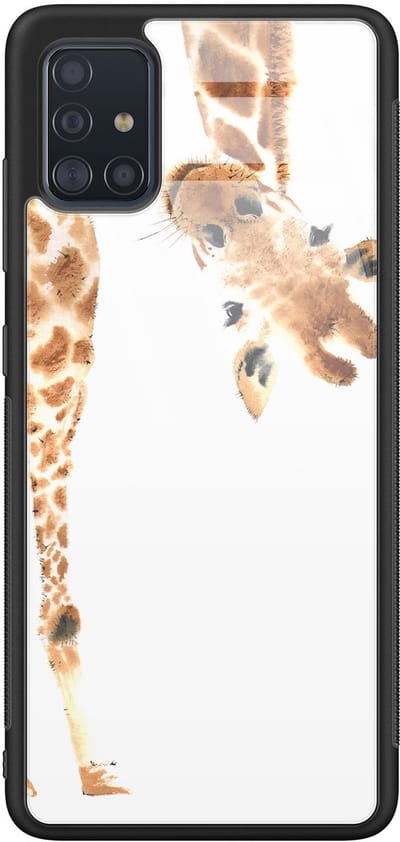 Hoesje geschikt voor Samsung Galaxy A71 - Giraffe - Luxe Glazen Hardcase - Giraffe - Bruin