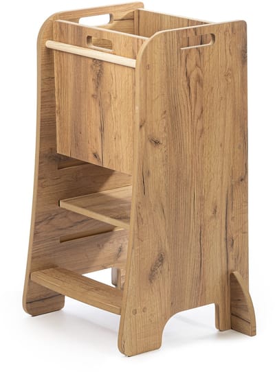 Woodforkids Leertoren Gesloten Voorzijde - Verstelbaar in Hoogte - Gouden Eik - Montessori Keukentoren - EU Productie