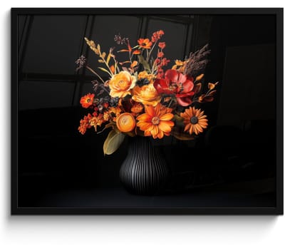Poster in lijst - Fotolijst 70x50 cm - Posters - Herfst - Boeket - Oranje - Posterlijst zwart - Decoratie - Wanddecoratie woonkamer - Muurdecoratie slaapkamer