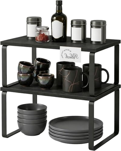 Kruidenrek set - Keuken organizer - Keuken opbergen - Flexibel stapelsysteem - Set van 2 - Inktzwart