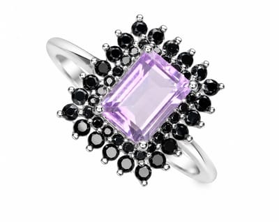 Luxe Amethist & Spinel Ring 925 Sterling Zilver Rhodium Plated – Paarse Edelsteen Damesring – Exclusief Vintage Design Sieraad