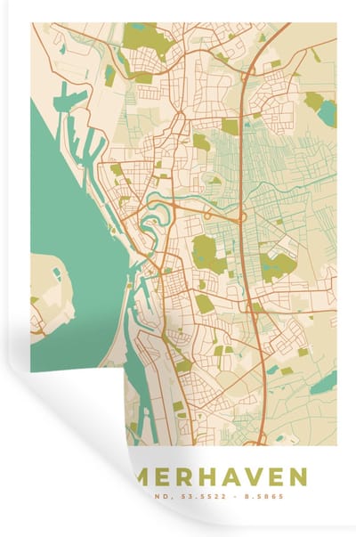 Muurstickers - Sticker Folie - Bremerhaven - Plattegrond - Kaart - Vintage - Stadskaart - 20x30 cm - Plakfolie - Muurstickers Kinderkamer - Zelfklevend Behang - Zelfklevend behangpapier - Stickerfolie