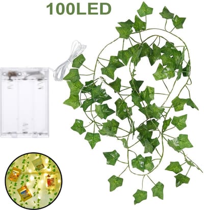 Livano Klimop Slinger - Met Led Lichtjes - Met Lichtjes - Klimop Kunstplant - Plant Slinger - Hangplant Kunstplanten - Fairy Lights - String Lights - Bedroom - Nep Klimop - 10M 100 Leds
