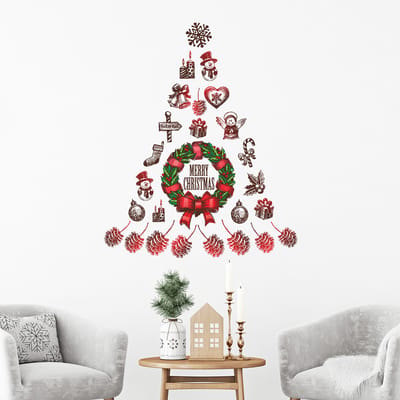 Vrolijk Kerstmis Kerstboomsticker - Kerststickers - Feestelijke decoraties - 100x115cm