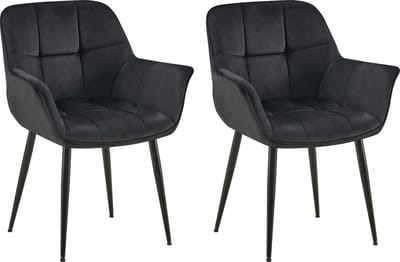 CLP Roseville Set van 2 eetkamerstoelen - Met armleuningen - Klassiek - Fluweel - zwart