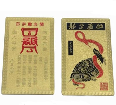 Feng Shui Talisman Kaart - Beschermingskaart Amulet - Huis Beschermen - Schildpad en Slang Symbool - 8 x 10 cm