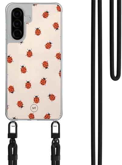 Hoesje met koord geschikt voor Samsung Galaxy A56 - Lieveheerstbeestjes - Inclusief Zwart koord - Crossbody beschermhoes - Transparant, Multi - Mooie Telefoonhoesjes
