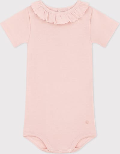 Petit Bateau Babybody met korte mouwen en kraagje van katoen Meisjes Rompertje - Roze - Maat 74