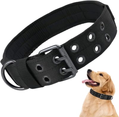 Verstelbare Hondenhalsband van 5 cm Breed met Patches en Metalen Sluiting voor Middelgrote en Grote Honden (45-55 cm) - Zwart en Duurzaam