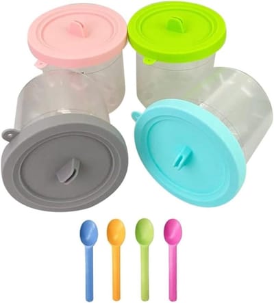 IJs Pints - Bakjes met deksel - Zelf ijs maken - Vaatwasserbestendig - 4 stuks 600ML - Gekleurde deksels