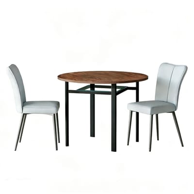 Eettafel 2 Stoelen 100x100x76 cm Ronde Eettafel Set Bruin Zwart Lichtgrijs Glas Metaal PU Leer Modern Minimalistisch Voor Eetkamer Keuken